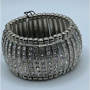 Traci Lynn silver stretch bracelet, metal with clear vibrant rhinestones